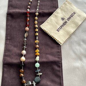 Stephen Dweck colorful semiprecious stone, crystal and baroque pearl necklace.